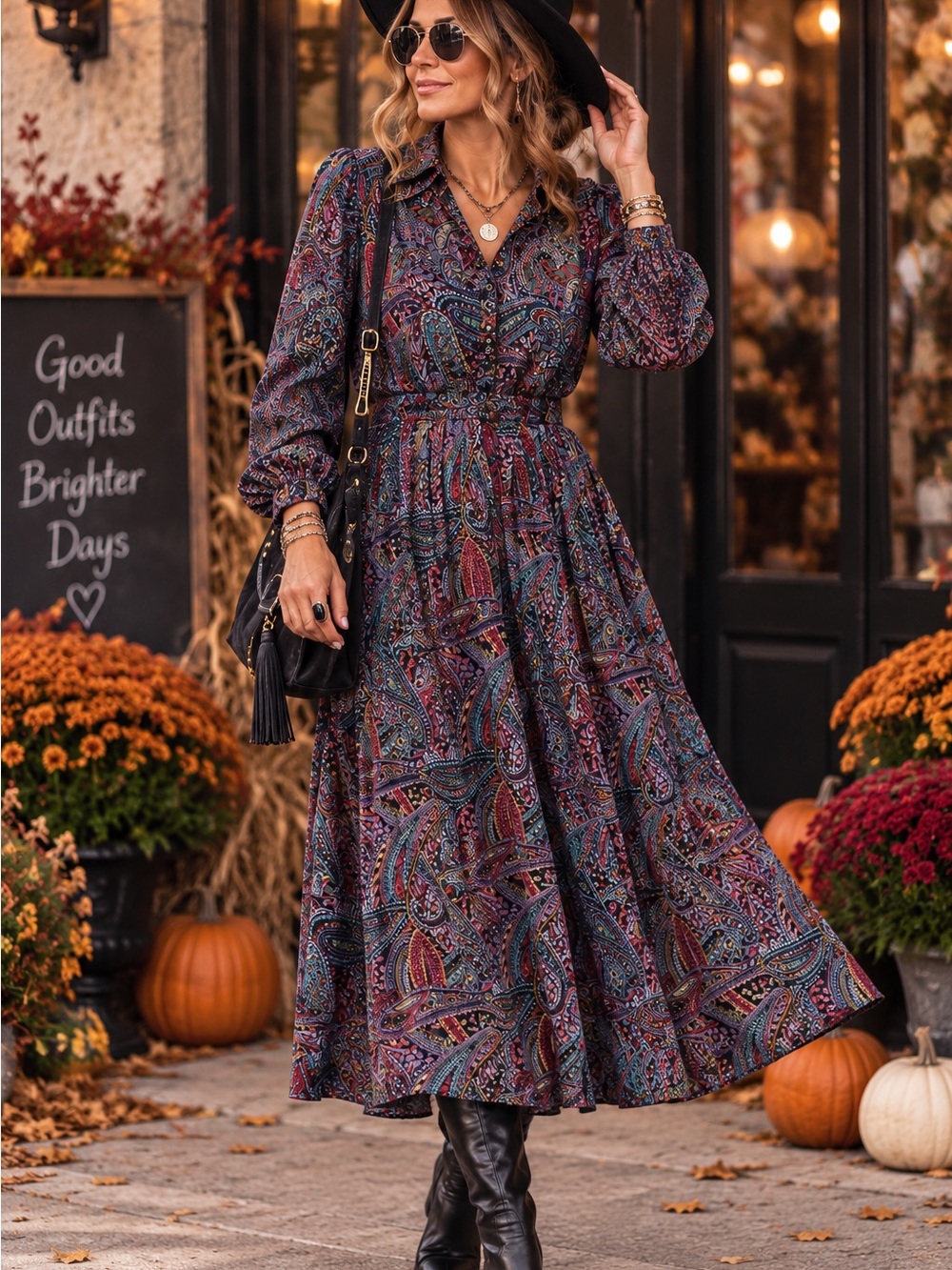 Vintage Henry Stuart Paisley Midi Dress Size 10 Union Made Long Sleeve